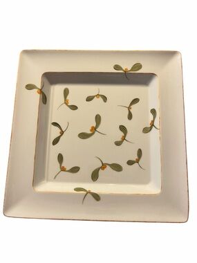 Hand Painted Peint à la Main Square Plate Botanical Motif Signed